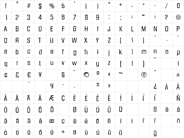 DiamanteAntique Regular  glyph index