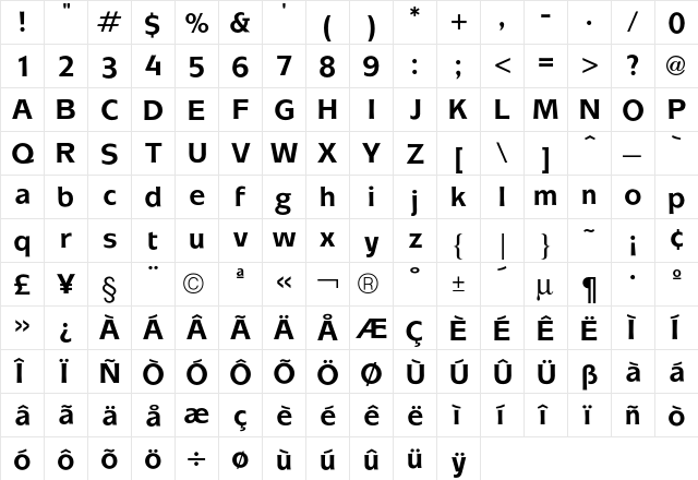 Mixage Bold  glyph index