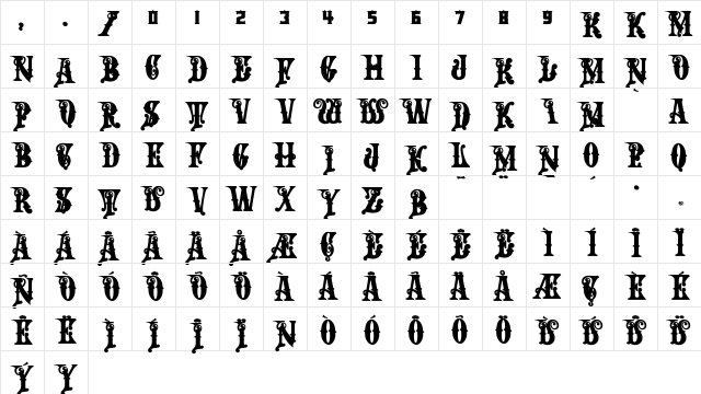 Rough Riders Alt Fill Regular  glyph index