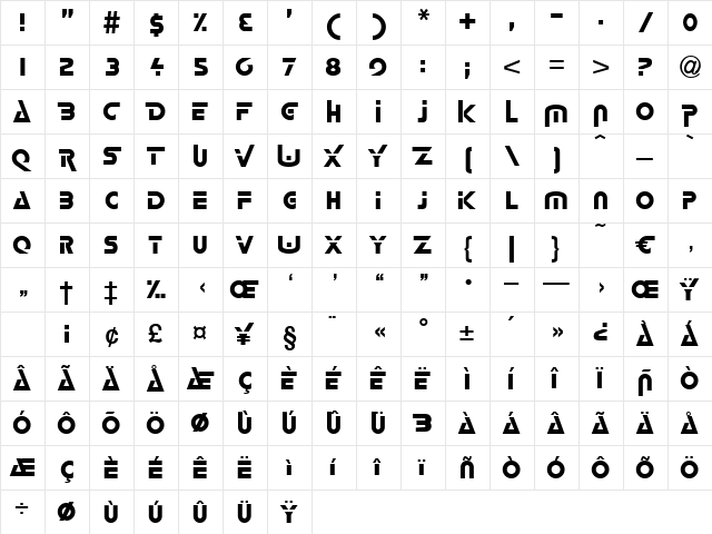 Parabel Regular  glyph index