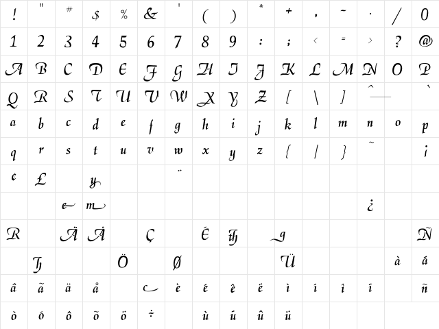 Enigma Regular  glyph index