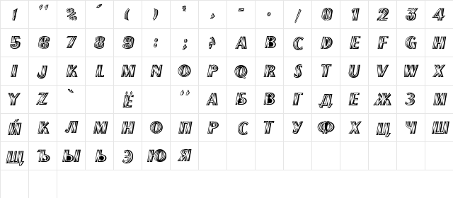 FRENCH FLASH Rus Regular  glyph index