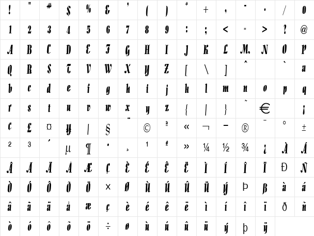 AloeThin Normal  glyph index