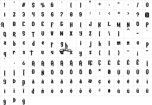 Aesthetic DEMO Regular  glyph index