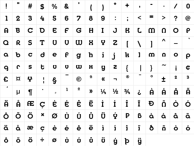 MediaSerifEF DemiBold  glyph index