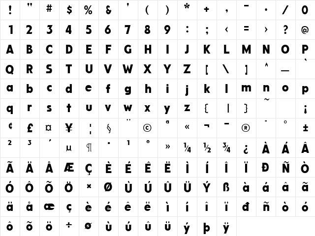 KolkmanBold Regular  glyph index