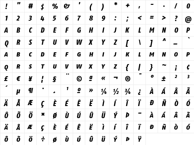 FagoCoLf ExtraBoldItalicCaps  glyph index