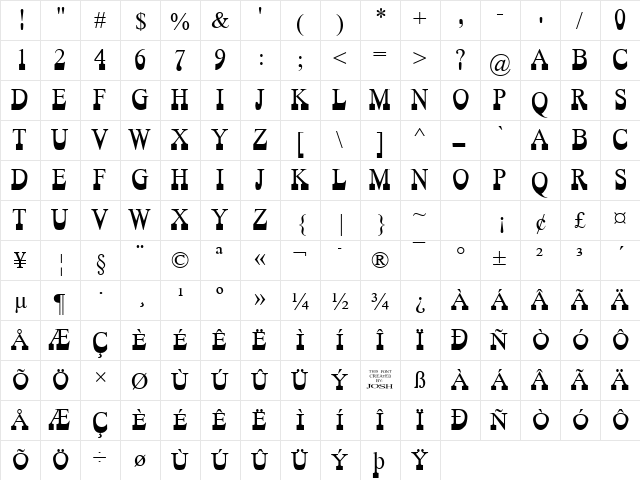 Platform Shoe Regular  glyph index