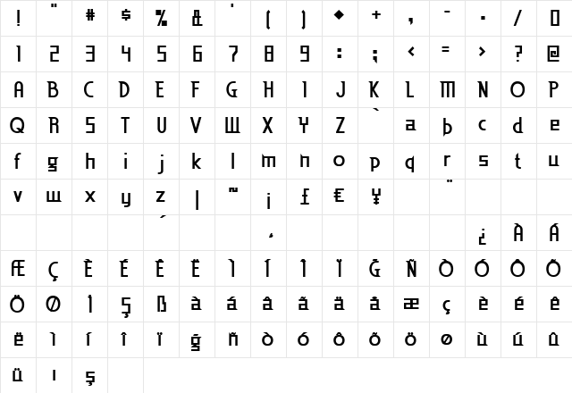 TR Eden Mills Bold  glyph index