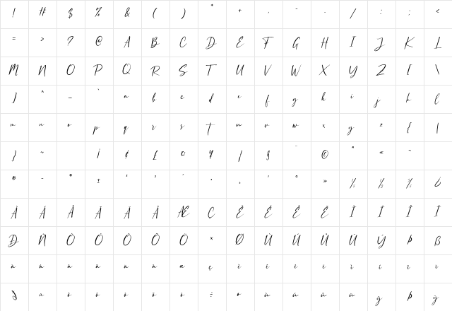 Rustgia - Demo Regular  glyph index