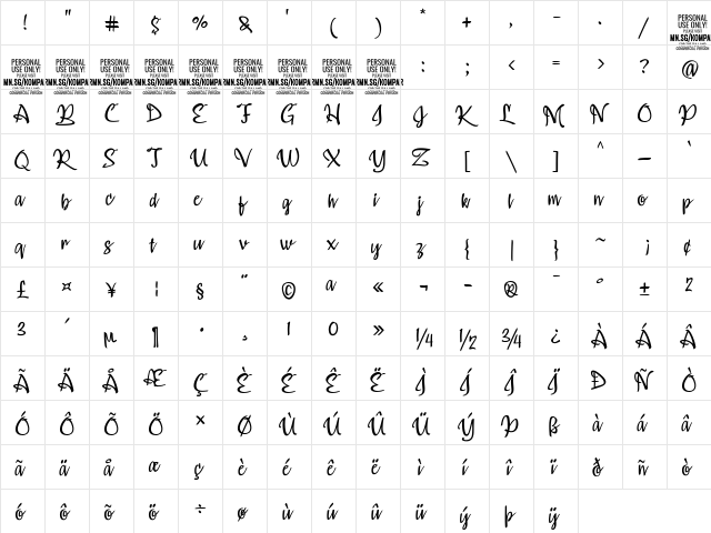 Kompar Light PERSONAL USE ONLY Regular  glyph index