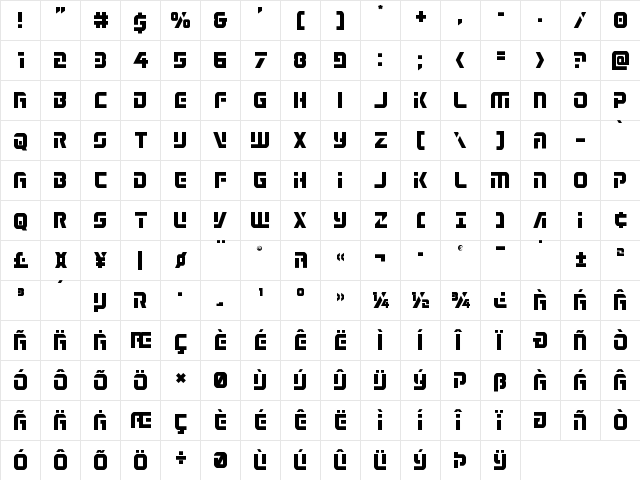 Legio Sabina Regular  glyph index