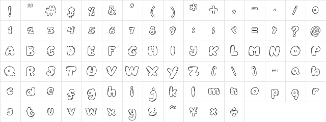 Balonku Regular  glyph index
