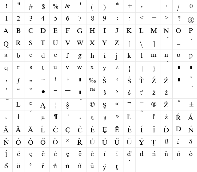 TmsEe Regular  glyph index