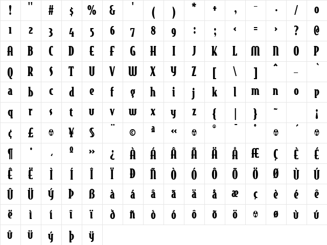 BodegaSerif BlackOldstyle  glyph index
