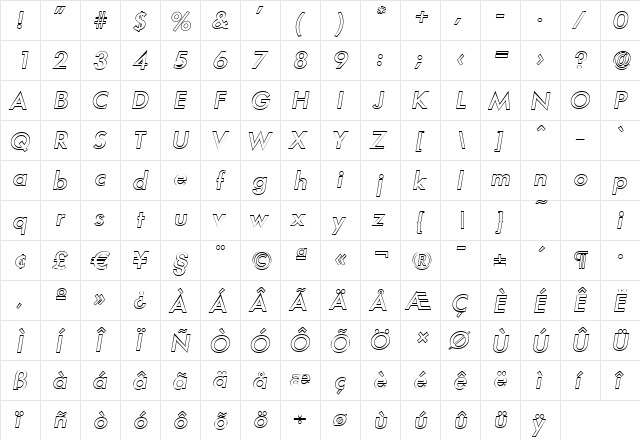 PeterBeckerOutline-Medium Italic  glyph index