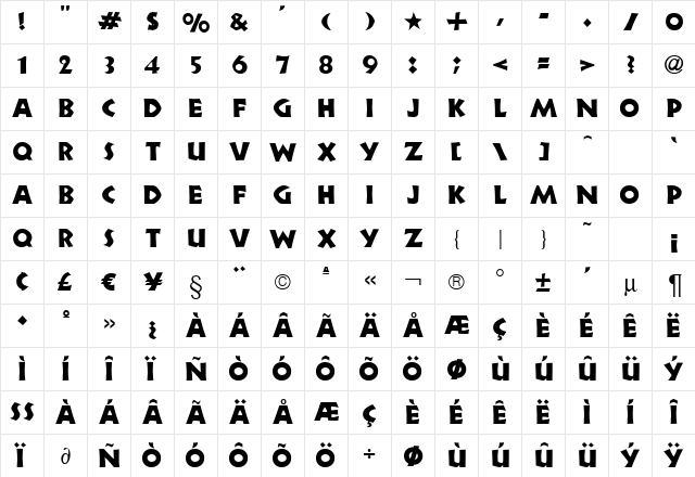 N691-Deco Regular  glyph index