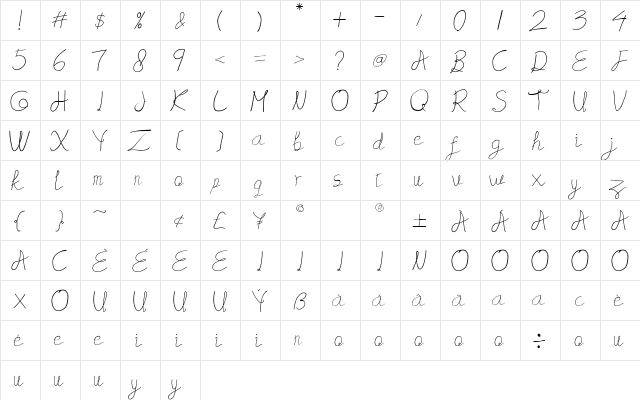 Domniquers Regular  glyph index