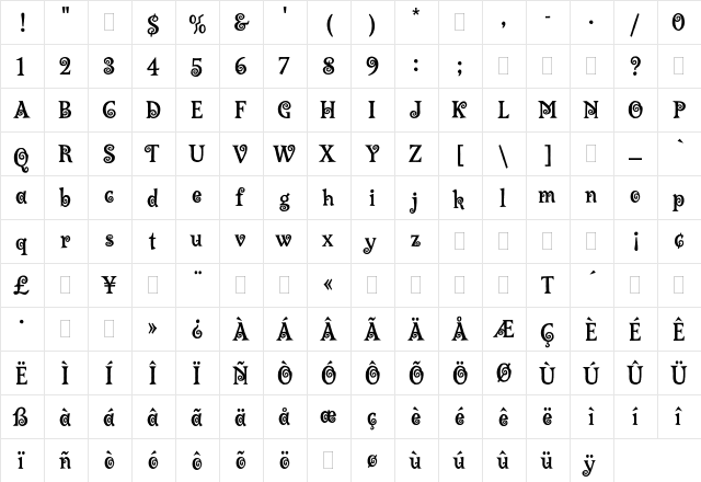 Lambada Plain  glyph index