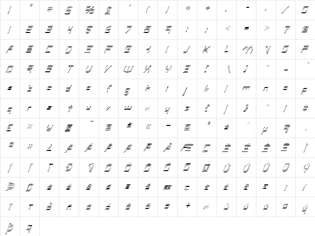 FZ DIGITAL 7 HOLLOW ITALIC Normal  glyph index