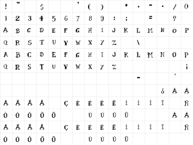BlackBoard Regular  glyph index