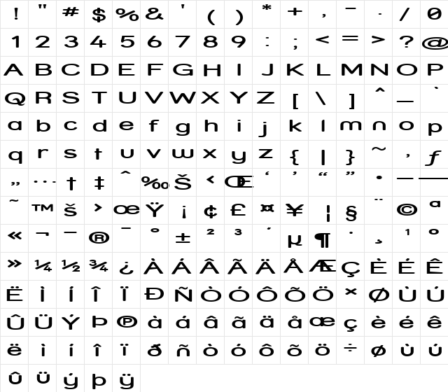 Street - Expanded Semi Regular  glyph index