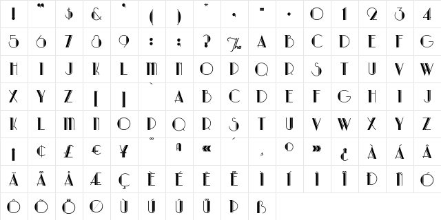 ParkLane Regular  glyph index