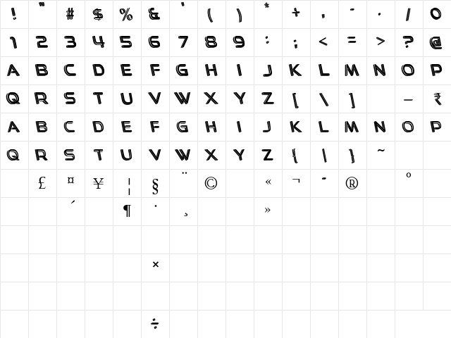 Easy 3D Regular  glyph index