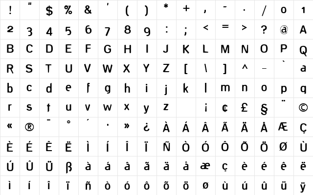 DeconstructBold Regular  glyph index