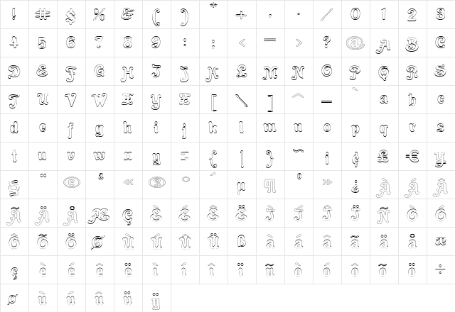 Cacao Fat Outline Regular  glyph index