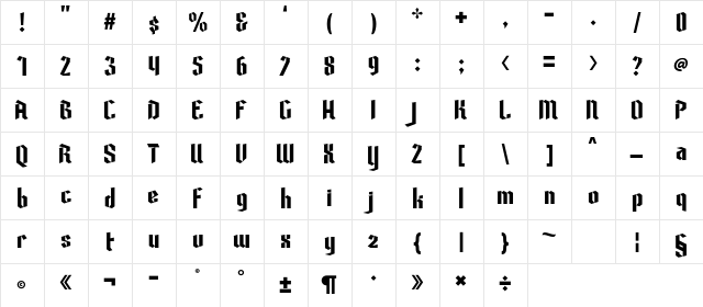 Poison Freak Regular  glyph index