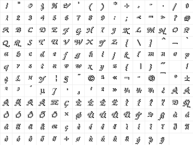 Rough76 Becker Regular  glyph index