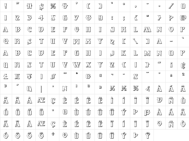 Eternal Knight 3D Regular  glyph index