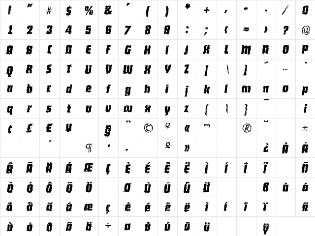 AllisonBeckerRandom BoldItalic  glyph index