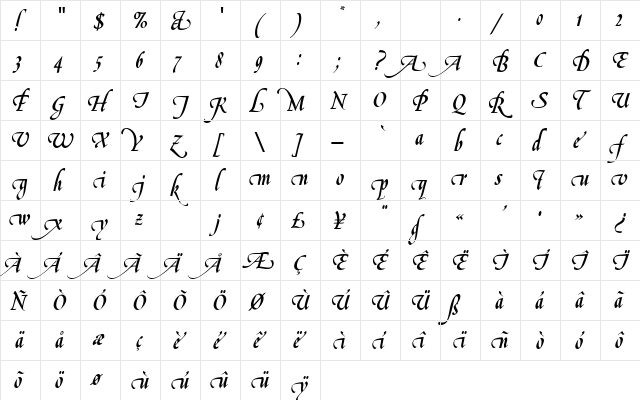 LeGriffeEFAlternateOne Regular  glyph index
