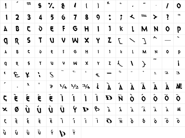 Haunted Regular  glyph index