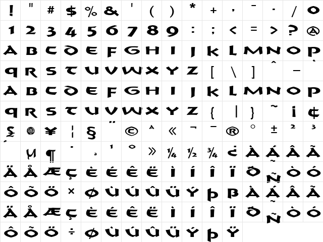 CrushYourEnemies ExtraBold  glyph index