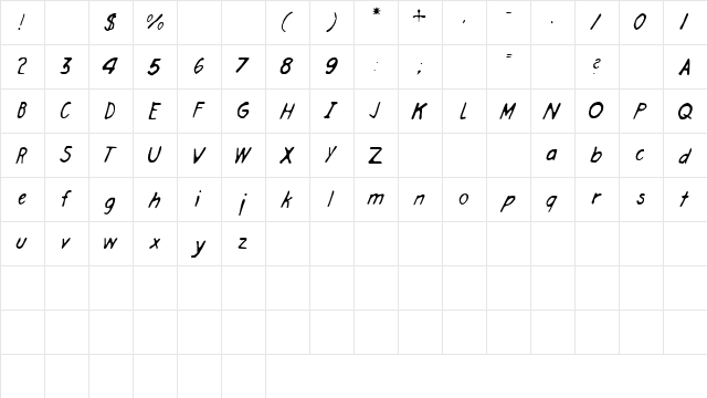 Engineer Hand Regular  glyph index