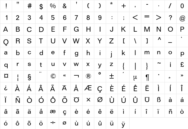 Folio BQ Regular  glyph index