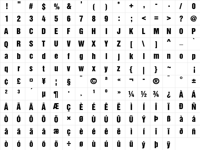 Helvetica Inserat LT Std Roman  glyph index