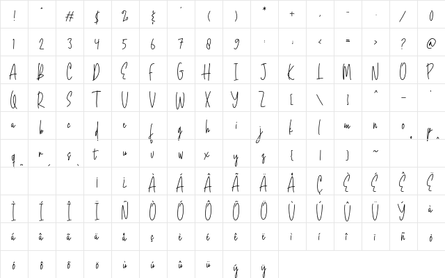 Mojang-Script Script  glyph index