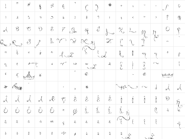 MTF Queen Of Sketchyland Regular  glyph index