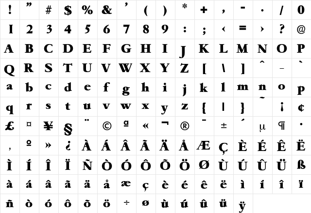 Garemond-Heavy Regular  glyph index