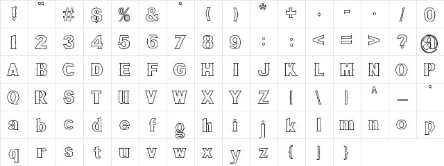 Bluegrass OUTLINE Regular  glyph index