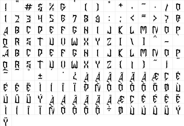 ASGORE Regular  glyph index