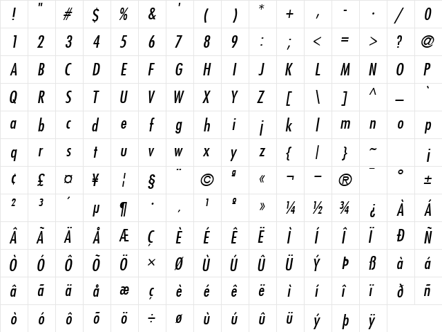 KudosCondSSK Italic  glyph index