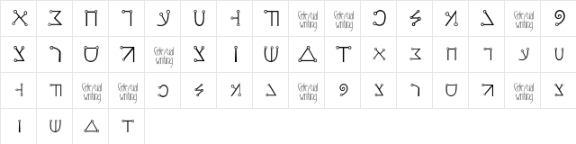 CelestialWriting Regular  glyph index