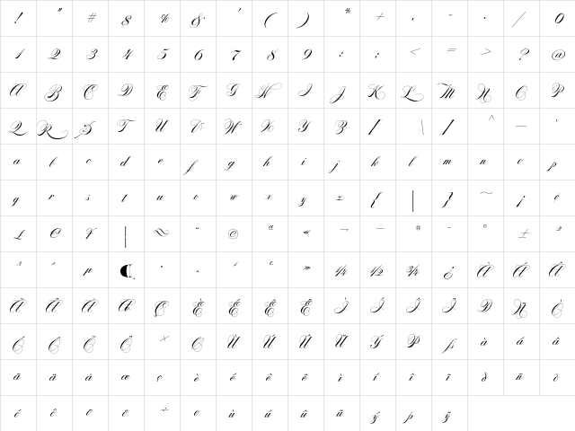 His Nibs NF Regular  glyph index