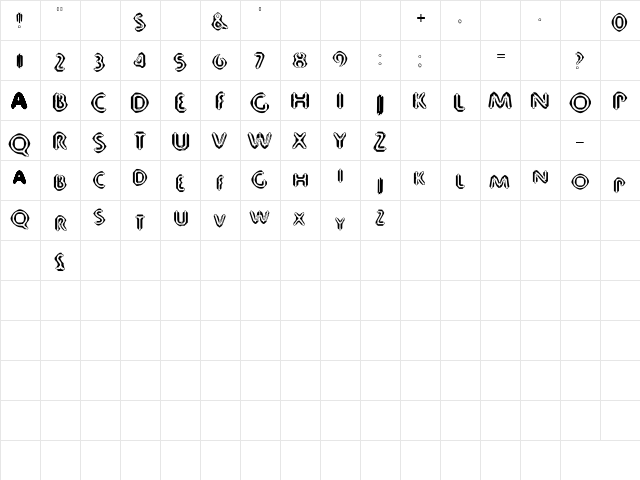 80 Decibels Regular  glyph index