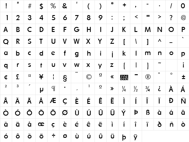 Sharnay Regular  glyph index